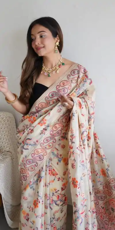 DDF 504 White Color Kashmiri Running Thread Zari Work Saree Casual, Party Wear, Events, Festivals Etc. Expected Delivery 4-6 Working Days 2499/- | Designer Sarees, Embroidered Sarees, Sarees, Bollywood Sarees, Creative Sarees, Ethnic Saree, Modern Digital sarees, Party Wear Sarees