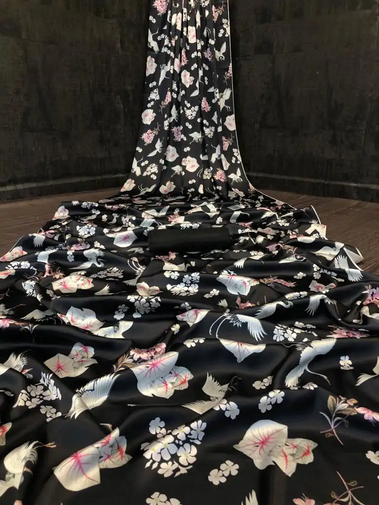 Veechis FLORAL Black  Color Heavy Devsena Soft Silk Beautiful Digital Printed Saree Casual, Party Festive, Events. Expected Delivery 4-6 Working Days @1499 | Designer Sarees, Embroidered Sarees, Sarees, Bollywood Sarees, Creative Sarees, Modern Digital sarees, Party Wear Sarees