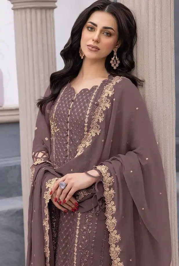 FC MARIA-A 1038 Brown Color Sequence Georgette Embroidery Salwar Suit Wedding, Party, Festive events, Expected Delivery  4-6 Working Days @2099 | Casual Suits, Salwar suit, Creative suits, Designer Suits, Palazzo Suits, Party Wear Suits, Patiala Suits, Straight Suits