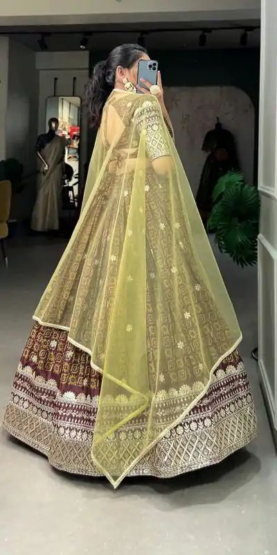 LNB 1014 Burgundy Color Chinon Digital Printed Embroidery Lehenga Choli Festive Party Wedding, Events etc. Delivery 4-6 Working Days @3249/- | Lehenga, Bollywood Lehenga, Creative Lehenga, Designer Lehenga, Embroidered Lehenga, Party Wear Lehenga