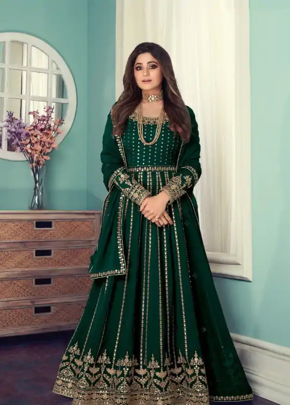 FC Shamita 8545 Green Color Georgette Codding Embroidery Anarkali Suit Wedding, Party, Festive Expected Delivery 4-6 Working Days  @2499/- | Casual Suits, Jump Suits, Salwar suit, Creative suits, Designer Suits, Palazzo Suits, Party Wear Suits, Patiala Suits, Straight Suits