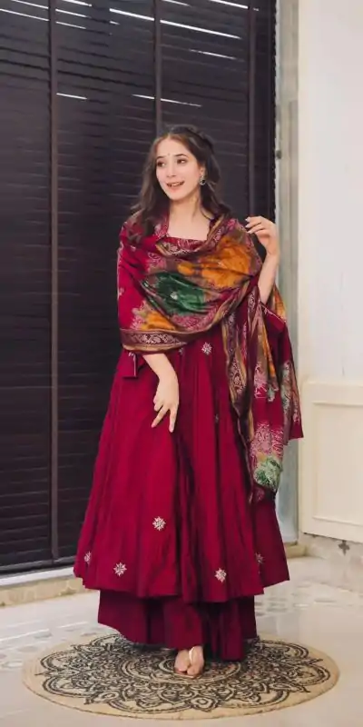 SRK 5182 Maroon Color Pure Chinnon Silk Embroidery Sequence Salwar Suit Wedding, Party, Festive, Events Expected Delivery 4-6 Working Days @ 1949/- | Casual Suits, Jump Suits, Salwar suit, Creative suits, Designer Suits, Palazzo Suits, Party Wear Suits, Patiala Suits, Straight Suits