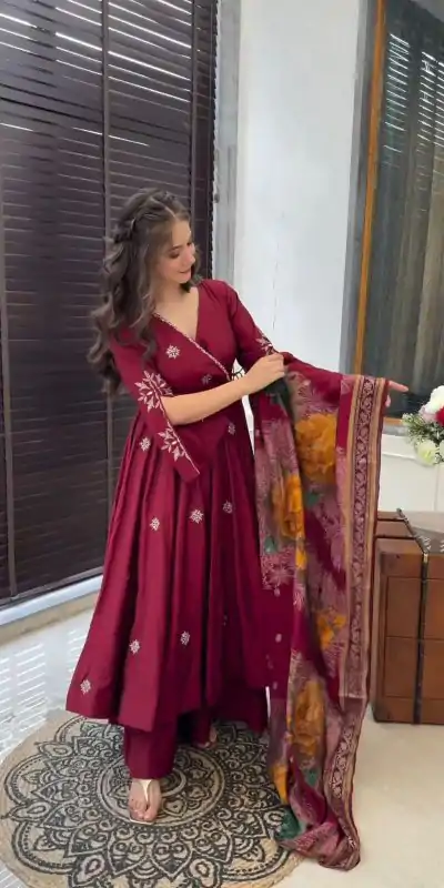 SRK 5182 Maroon Color Pure Chinnon Silk Embroidery Sequence Salwar Suit Wedding, Party, Festive, Events Expected Delivery 4-6 Working Days @ 1949/- | Casual Suits, Jump Suits, Salwar suit, Creative suits, Designer Suits, Palazzo Suits, Party Wear Suits, Patiala Suits, Straight Suits