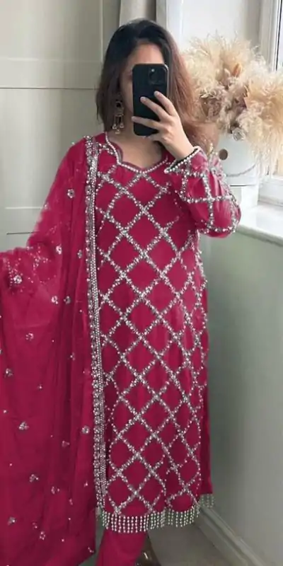 MF 409 Pink Color Georgette Embroidered Hand Work Salwar Suit Wedding, Party, Festive, Events Etc. Expected 4-6 Working Days @2149/- | Casual Suits, Jump Suits, Salwar suit, Creative suits, Designer Suits, Palazzo Suits, Party Wear Suits, Patiala Suits, Straight Suits