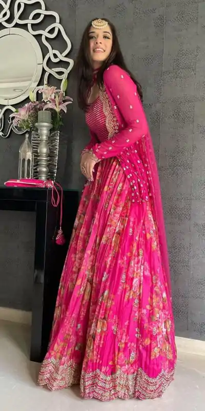 RC 220 Pink Color Georgette Silk Amazing Printed Lehenga Choli Casual, Party Wedding, Festive, Events Etc. Delivery  4-6 Working Days 2999/- | Lehenga, Bollywood Lehenga, Creative Lehenga, Designer Lehenga, Embroidered Lehenga, Party Wear Lehenga
