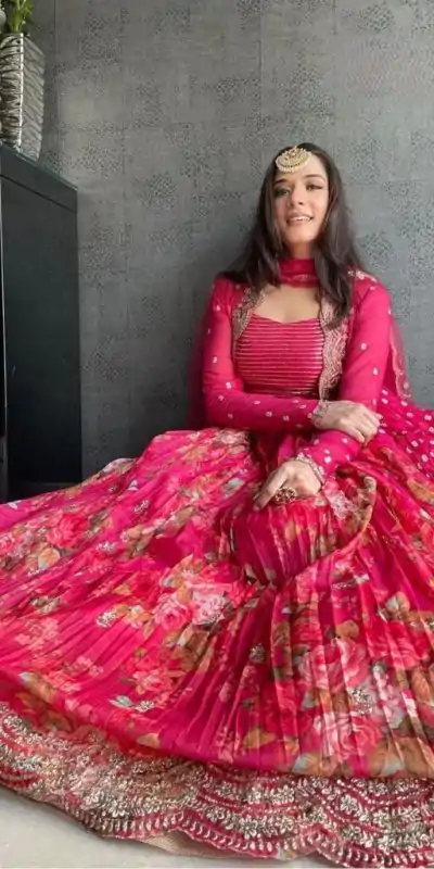 RC 220 Pink Color Georgette Silk Amazing Printed Lehenga Choli Casual, Party Wedding, Festive, Events Etc. Delivery 4-6 Working Days 2999/- | Lehenga, Bollywood Lehenga, Creative Lehenga, Designer Lehenga, Embroidered Lehenga, Party Wear Lehenga