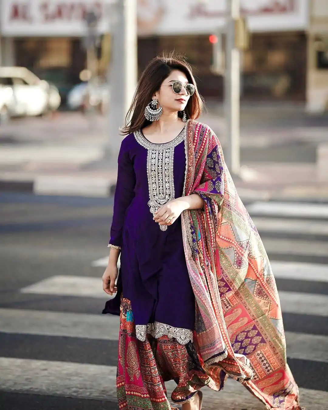 AD 165 Violet Color Chinon Silk Embroidery Work Sharara Suit Casual, Wedding, Party, Festive, Events Etc. Expected Delivery 4-6 Working Days @1999/- | Casual Suits, Jump Suits, Salwar suit, Creative suits, Designer Suits, Palazzo Suits, Party Wear Suits, Patiala Suits, Straight Suits