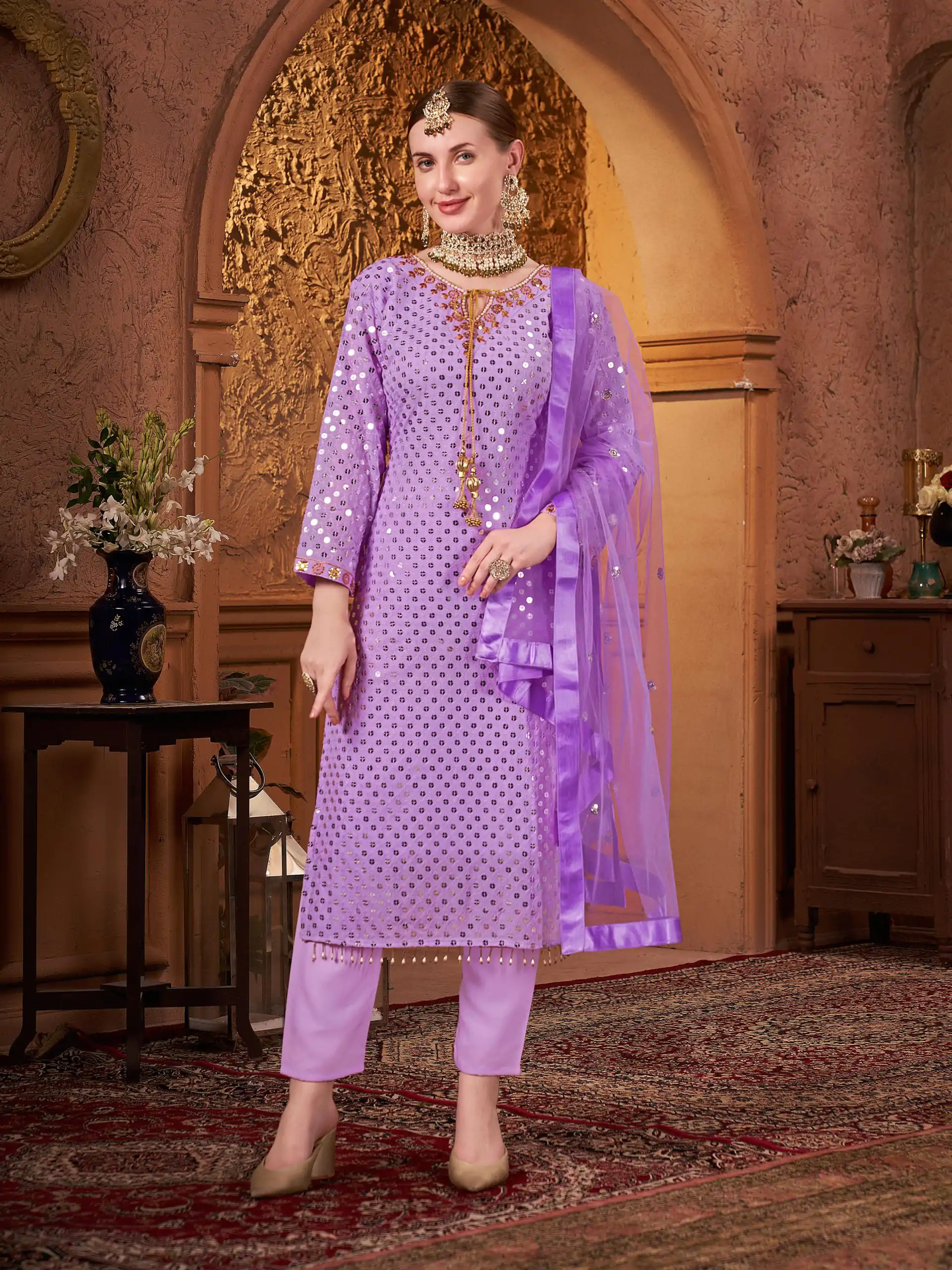 VLM 205 Violet Color Georgette Embroidery Sequence Salwar Suit Wedding, Party, Festive, Events Expected Delivery 4-6 Working Days @ 1999/- Only | Casual Suits, Salwar suit, Creative suits, Designer Suits, Party Wear Suits, Straight Suits