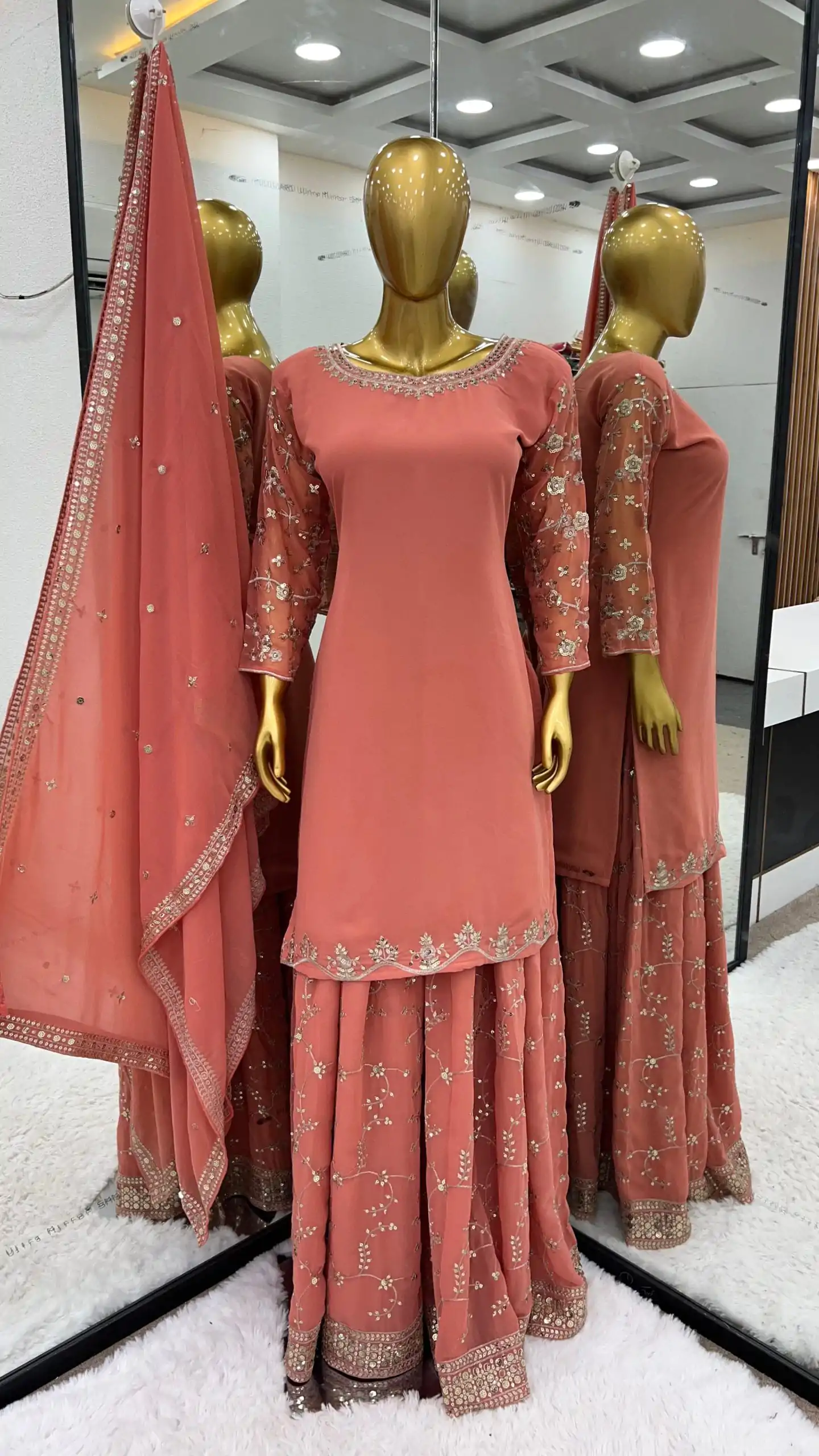 SRK 5135 Onion Color Georgette Embroidery Sequence Salwar Suit Wedding, Party, Festive, Events Expected Delivery 4-6 Working Days @ 1999/- | Casual Suits, Jump Suits, Salwar suit, Creative suits, Designer Suits, Palazzo Suits, Party Wear Suits, Patiala Suits, Straight Suits