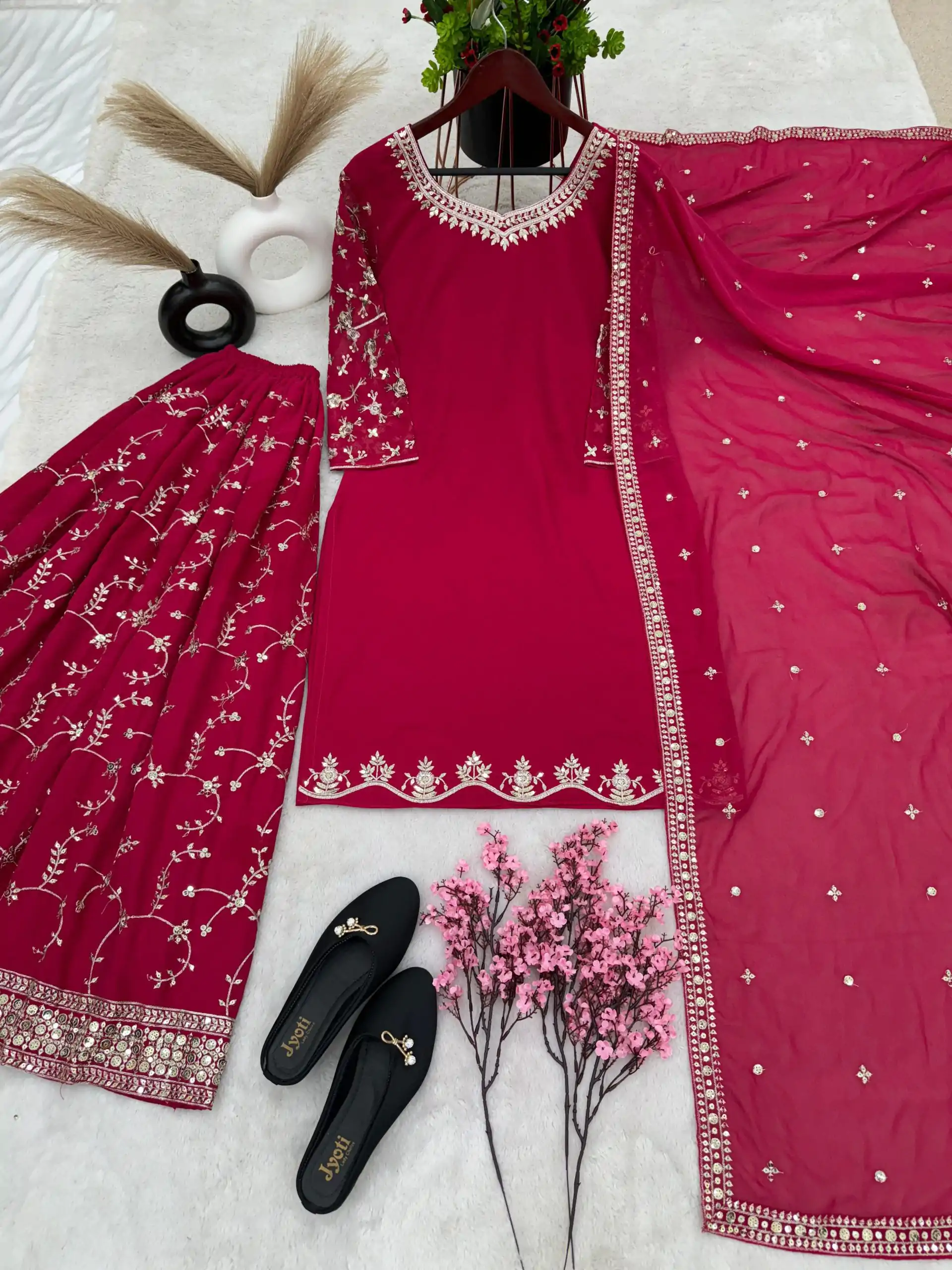 SRK 5135 Red Color Georgette Embroidery Sequence Salwar Suit Wedding, Party, Festive, Events Expected Delivery 4-6 Working Days @ 1999/- | Casual Suits, Jump Suits, Salwar suit, Creative suits, Designer Suits, Palazzo Suits, Party Wear Suits, Patiala Suits, Straight Suits