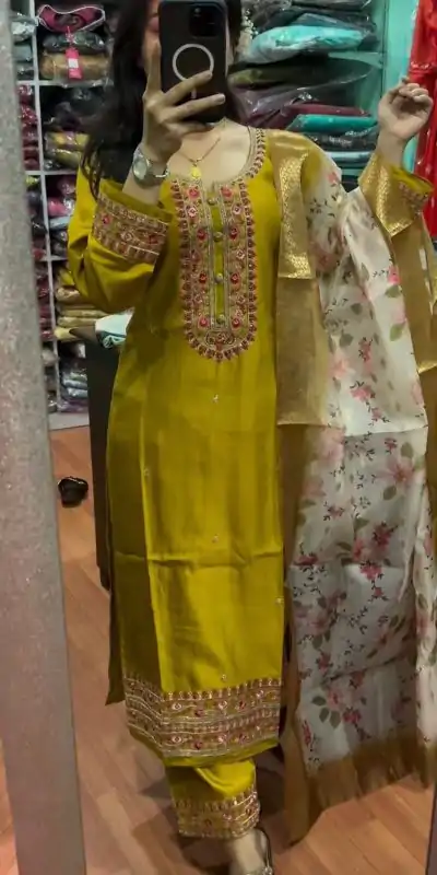 AD 164 Yellow Color Chinon Silk Embroidery Work Sharara Suit Casual, Wedding, Party, Festive, Events Etc. Expected Delivery 4-6 Working Days @1949/- | Casual Suits, Jump Suits, Salwar suit, Creative suits, Designer Suits, Palazzo Suits, Party Wear Suits, Patiala Suits, Straight Suits
