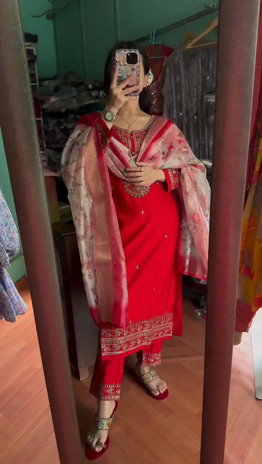 AD 164 Red Color Chinon Silk Embroidery Work Sharara Suit Casual, Wedding, Party, Festive, Events Etc. Expected Delivery 4-6 Working Days @1949/- | Casual Suits, Jump Suits, Salwar suit, Creative suits, Designer Suits, Palazzo Suits, Party Wear Suits, Patiala Suits, Straight Suits