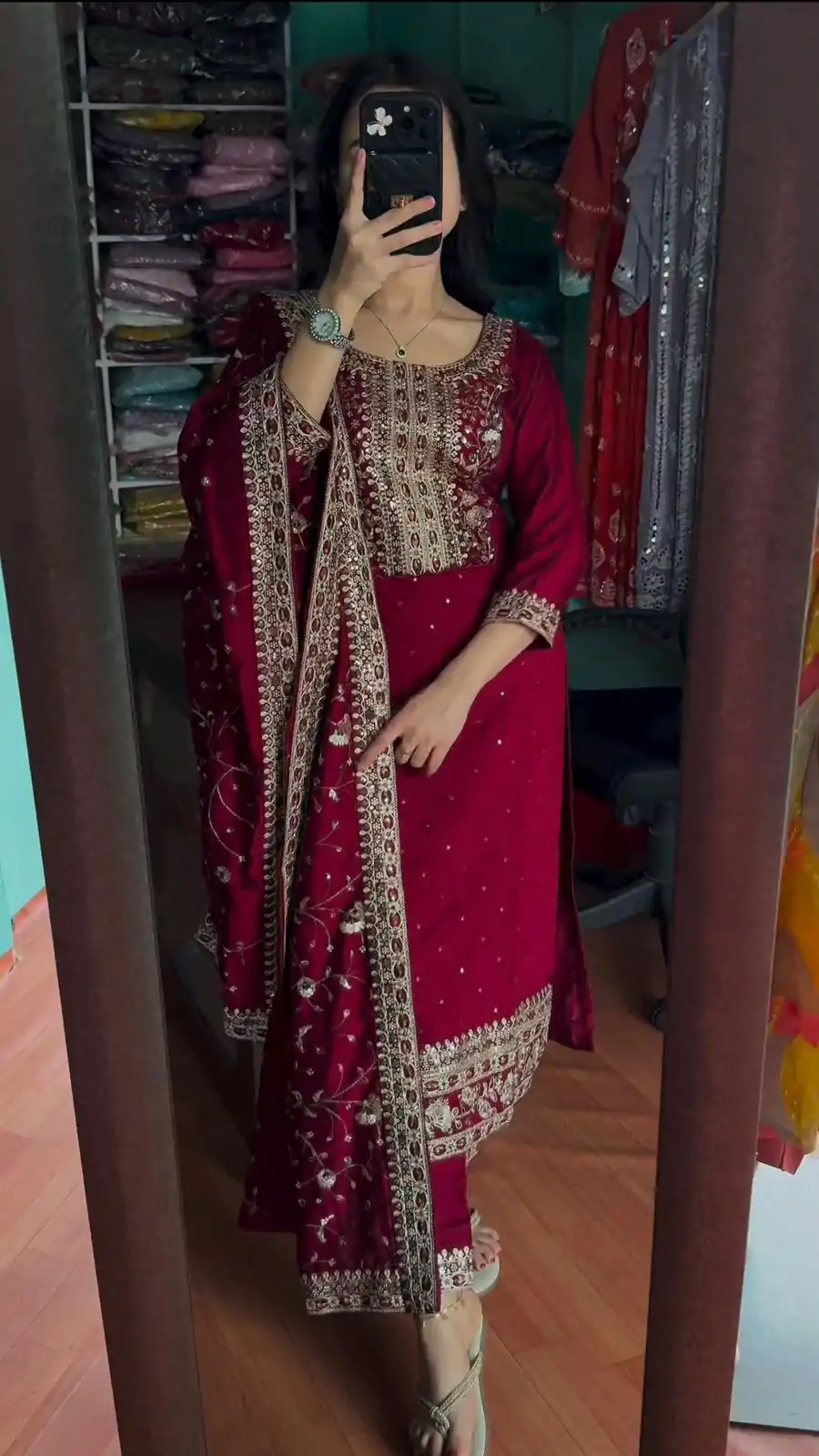AD 163 Red Color Chinon Silk Embroidery Work Sharara Suit Casual, Wedding, Party, Festive, Events Etc. Expected Delivery 4-6 Working Days @2249/- | Casual Suits, Jump Suits, Salwar suit, Creative suits, Designer Suits, Palazzo Suits, Party Wear Suits, Patiala Suits, Straight Suits