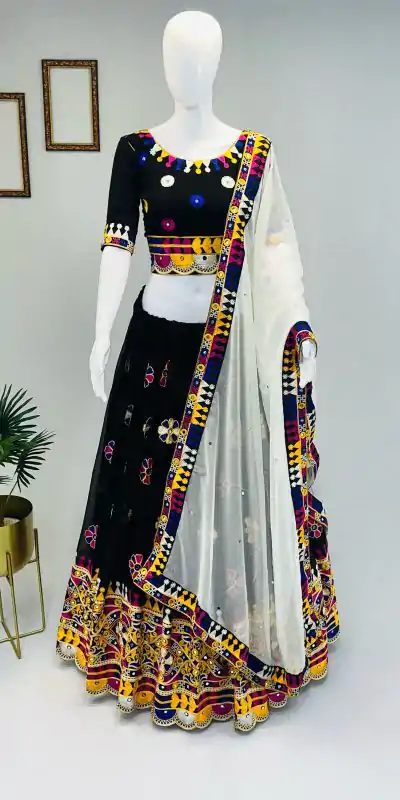 RC Garba Black Color Heavy Georgette Embroidery Sequins Lehenga Choli Casual, Party Wedding, Festive, Events Etc. Delivery  4-6 Working Days 1999/- | Lehenga, Bollywood Lehenga, Creative Lehenga, Designer Lehenga, Embroidered Lehenga, Party Wear Lehenga