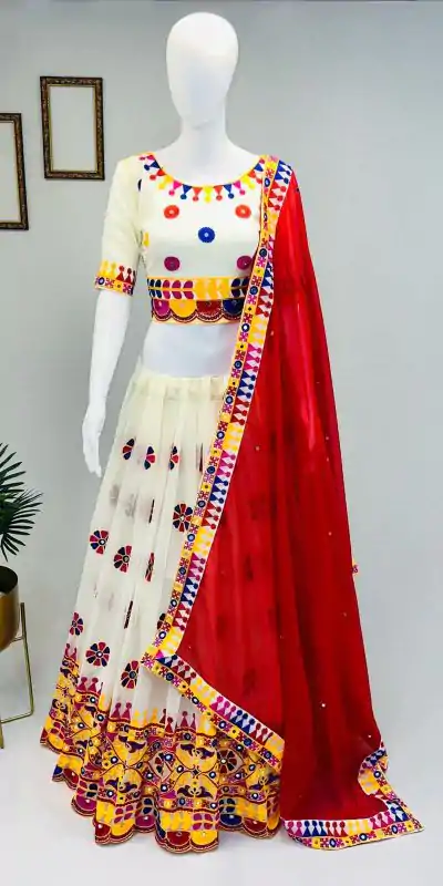 RC Garba White Color Heavy Georgette Embroidery Sequins Lehenga Choli Casual, Party Wedding, Festive, Events Etc. Delivery  4-6 Working Days 1999/- | Lehenga, Bollywood Lehenga, Creative Lehenga, Designer Lehenga, Embroidered Lehenga, Party Wear Lehenga