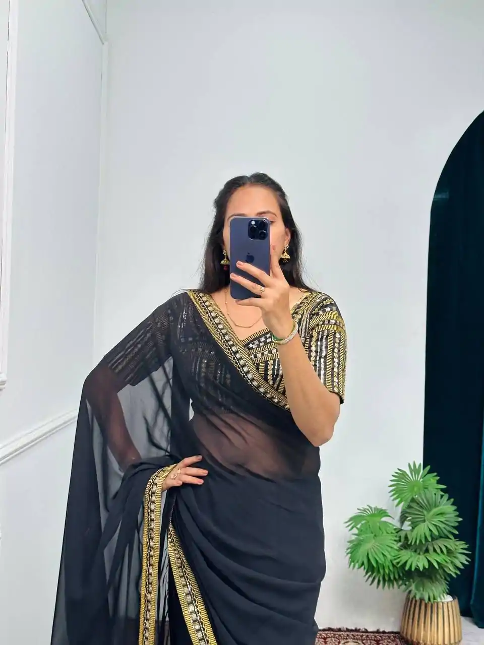 ST 468 Black Color Georgette Embroidery Lace Border Work Saree Casual, Wedding, Party, Festive, Events Etc. Expected Delivery 4-6 Working Days @1699/- | Designer Sarees, Embroidered Sarees, Sarees, Bollywood Sarees, Creative Sarees, Ethnic Saree, Modern Digital sarees, Party Wear Sarees