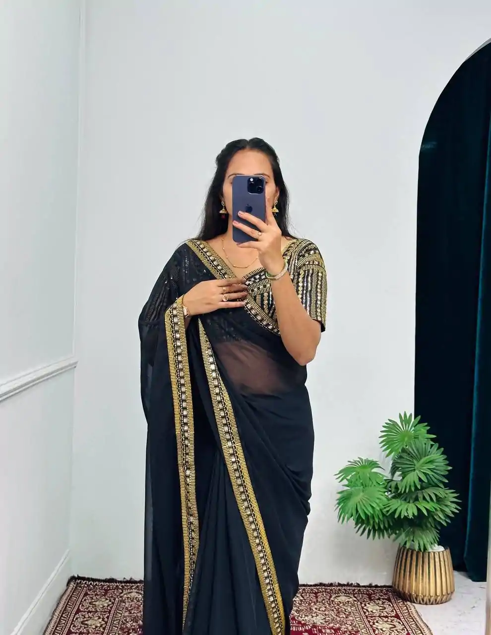 ST 468 Black Color Georgette Embroidery Lace Border Work Saree Casual, Wedding, Party, Festive, Events Etc. Expected Delivery 4-6 Working Days @1699/- | Designer Sarees, Embroidered Sarees, Sarees, Bollywood Sarees, Creative Sarees, Ethnic Saree, Modern Digital sarees, Party Wear Sarees