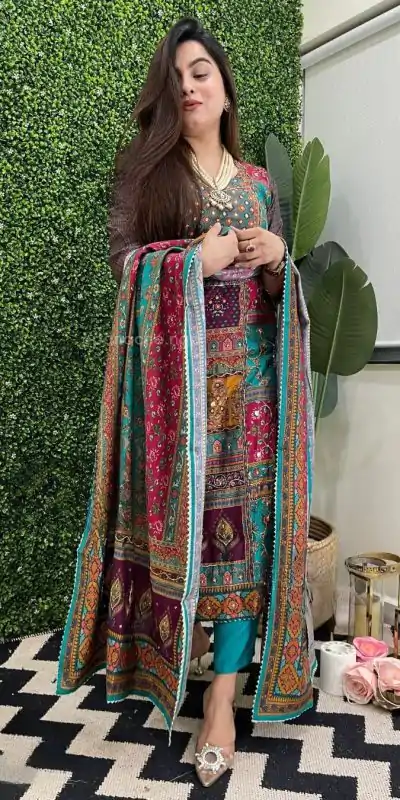 LG 1859 Blue color Maslin Printed Real Mirror Work Salwar Suit Casual, Wedding, Party, Festive, Events . Expected Delivery 4-6 Working Days @1899/- | Casual Suits, Salwar suit, Creative suits, Designer Suits, Palazzo Suits, Party Wear Suits, Patiala Suits, Straight Suits