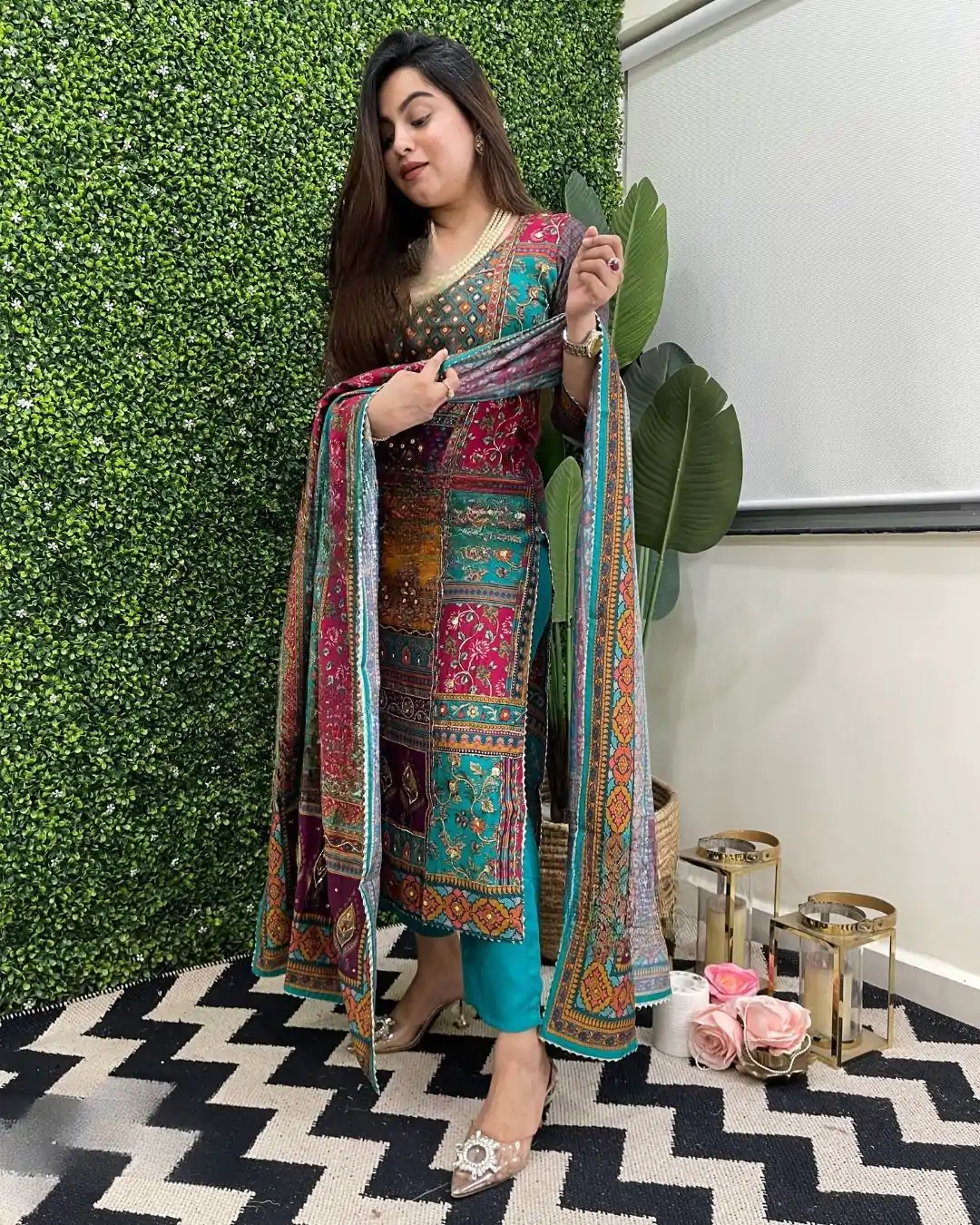 LG 1859 Blue color Maslin Printed Real Mirror Work Salwar Suit Casual, Wedding, Party, Festive, Events . Expected Delivery  4-6 Working Days @1899/- | Casual Suits, Salwar suit, Creative suits, Designer Suits, Palazzo Suits, Party Wear Suits, Patiala Suits, Straight Suits