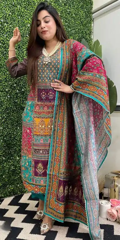 LG 1859 Blue color Maslin Printed Real Mirror Work Salwar Suit Casual, Wedding, Party, Festive, Events . Expected Delivery  4-6 Working Days @1899/- | Casual Suits, Salwar suit, Creative suits, Designer Suits, Palazzo Suits, Party Wear Suits, Patiala Suits, Straight Suits