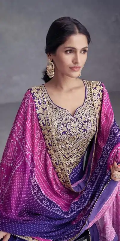 ZF 386 Violet Color Chinnon Digital Printed Sequence Salwar Suit Casual, Wedding, Party, Events Etc. Expected Delivery 4-6 Working Days 2399/- | Casual Suits, Jump Suits, Salwar suit, Creative suits, Designer Suits, Palazzo Suits, Party Wear Suits, Patiala Suits, Straight Suits