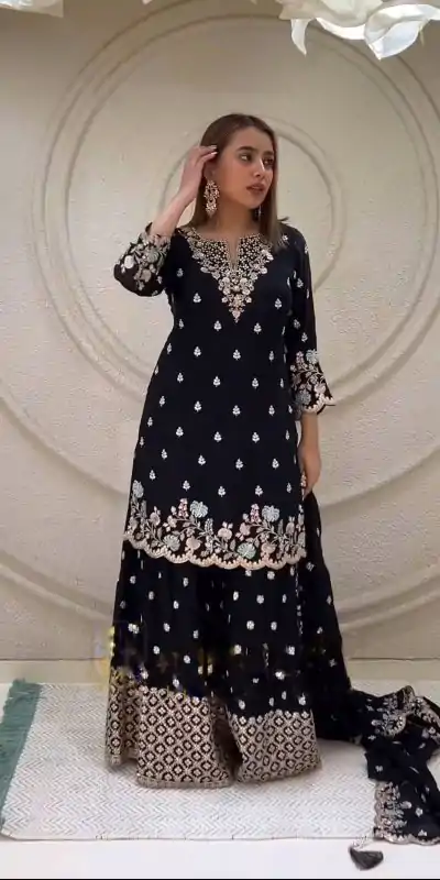 NSR 816 Black Color Pure Chinnon Silk Embroidery Sequence Salwar Suit Wedding, Party, Festive, Events Expected Delivery 4-6 Working Days @ 2399/- | Casual Suits, Jump Suits, Salwar suit, Creative suits, Designer Suits, Palazzo Suits, Party Wear Suits, Patiala Suits, Straight Suits
