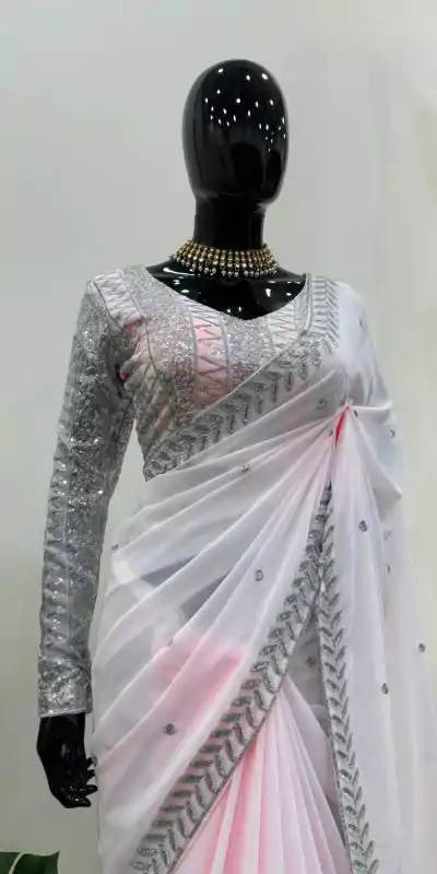 KD 498 Off Light Pink Color Faux Georgette Thread Sequence Work Saree Casual, Party Wear, Wedding, Events Etc. Expected Delivery 4-6 Working Days @1799/- | Designer Sarees, Embroidered Sarees, Sarees, Bollywood Sarees, Creative Sarees, Ethnic Saree, Modern Digital sarees, Party Wear Sarees