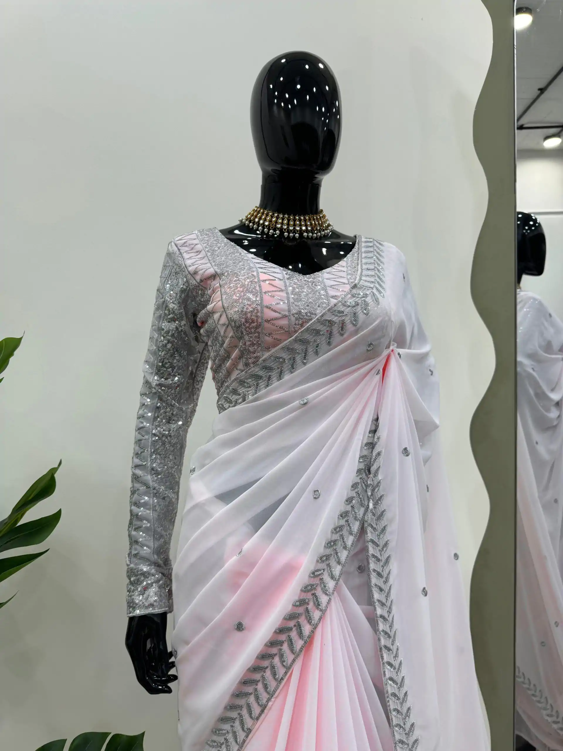 KD 498 Off Light Pink Color Faux Georgette Thread Sequence Work Saree Casual, Party Wear, Wedding, Events Etc. Expected Delivery 4-6 Working Days @1799/- | Designer Sarees, Embroidered Sarees, Sarees, Bollywood Sarees, Creative Sarees, Ethnic Saree, Modern Digital sarees, Party Wear Sarees