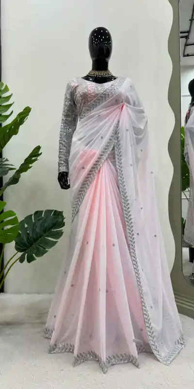 KD 498 Off Light Pink Color Faux Georgette Thread Sequence Work Saree Casual, Party Wear, Wedding, Events Etc. Expected Delivery 4-6 Working Days @1799/- | Designer Sarees, Embroidered Sarees, Sarees, Bollywood Sarees, Creative Sarees, Ethnic Saree, Modern Digital sarees, Party Wear Sarees