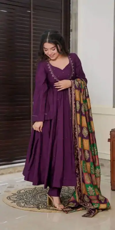 SRK 5181 Purple Color Pure Chinnon Silk Embroidery Sequence Salwar Suit Wedding, Party, Festive, Events Expected Delivery 4-6 Working Days @ 1899/- | Casual Suits, Jump Suits, Salwar suit, Creative suits, Designer Suits, Palazzo Suits, Party Wear Suits, Patiala Suits, Straight Suits