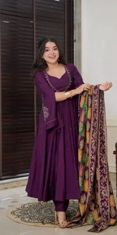 SRK 5181 Purple Color Pure Chinnon Silk Embroidery Sequence Salwar Suit Wedding, Party, Festive, Events Expected Delivery 4-6 Working Days @ 1899/- | Casual Suits, Jump Suits, Salwar suit, Creative suits, Designer Suits, Palazzo Suits, Party Wear Suits, Patiala Suits, Straight Suits