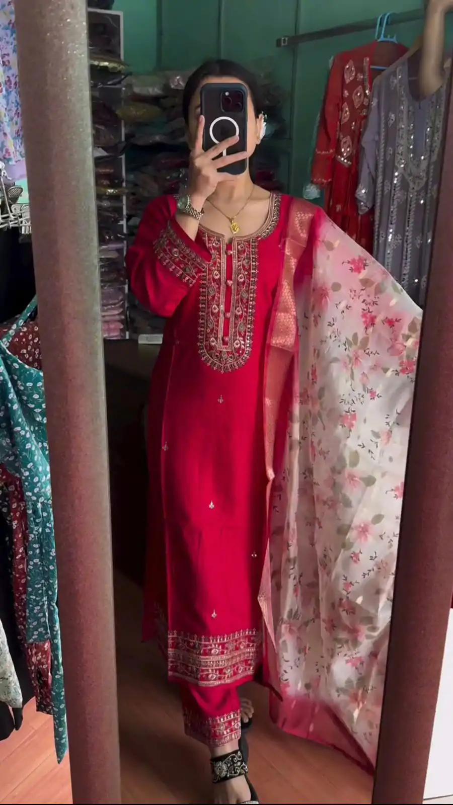 SR 1622 Red Color Chinnon Silk Embroidery Sharara Suit Wedding, Party, Festive, Events Etc. Expected Delivery 4-6 Working Days @1949 | Casual Suits, Salwar suit, Creative suits, Designer Suits, Palazzo Suits, Party Wear Suits, Straight Suits