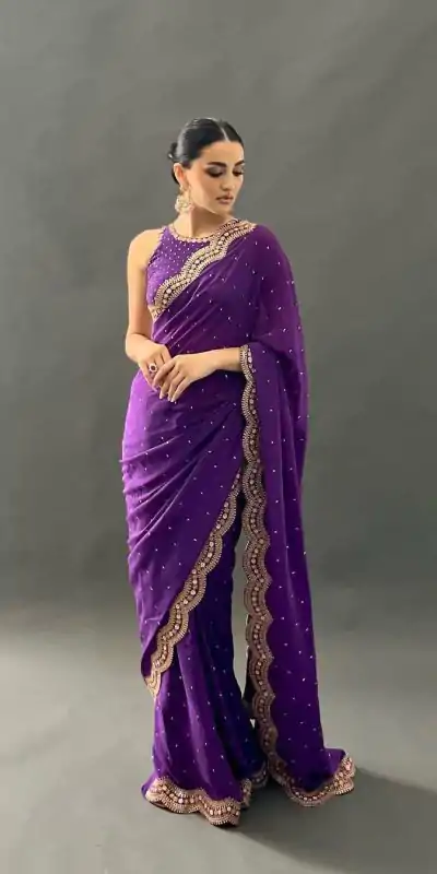KD 359 Violet Color Georgette Thread Mith Moti Work Saree Casual, Party Wear, Wedding, Events Etc. Expected Delivery 4-6 Working Days @1849/- | Designer Sarees, Embroidered Sarees, Sarees, Bollywood Sarees, Creative Sarees, Ethnic Saree, Modern Digital sarees, Party Wear Sarees