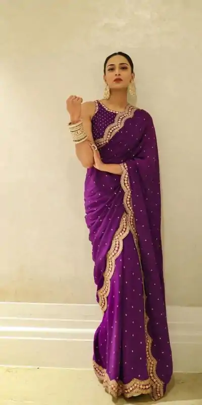 KD 359 Violet Color Georgette Thread Mith Moti Work Saree Casual, Party Wear, Wedding, Events Etc. Expected Delivery 4-6 Working Days @1849/- | Designer Sarees, Embroidered Sarees, Sarees, Bollywood Sarees, Creative Sarees, Ethnic Saree, Modern Digital sarees, Party Wear Sarees