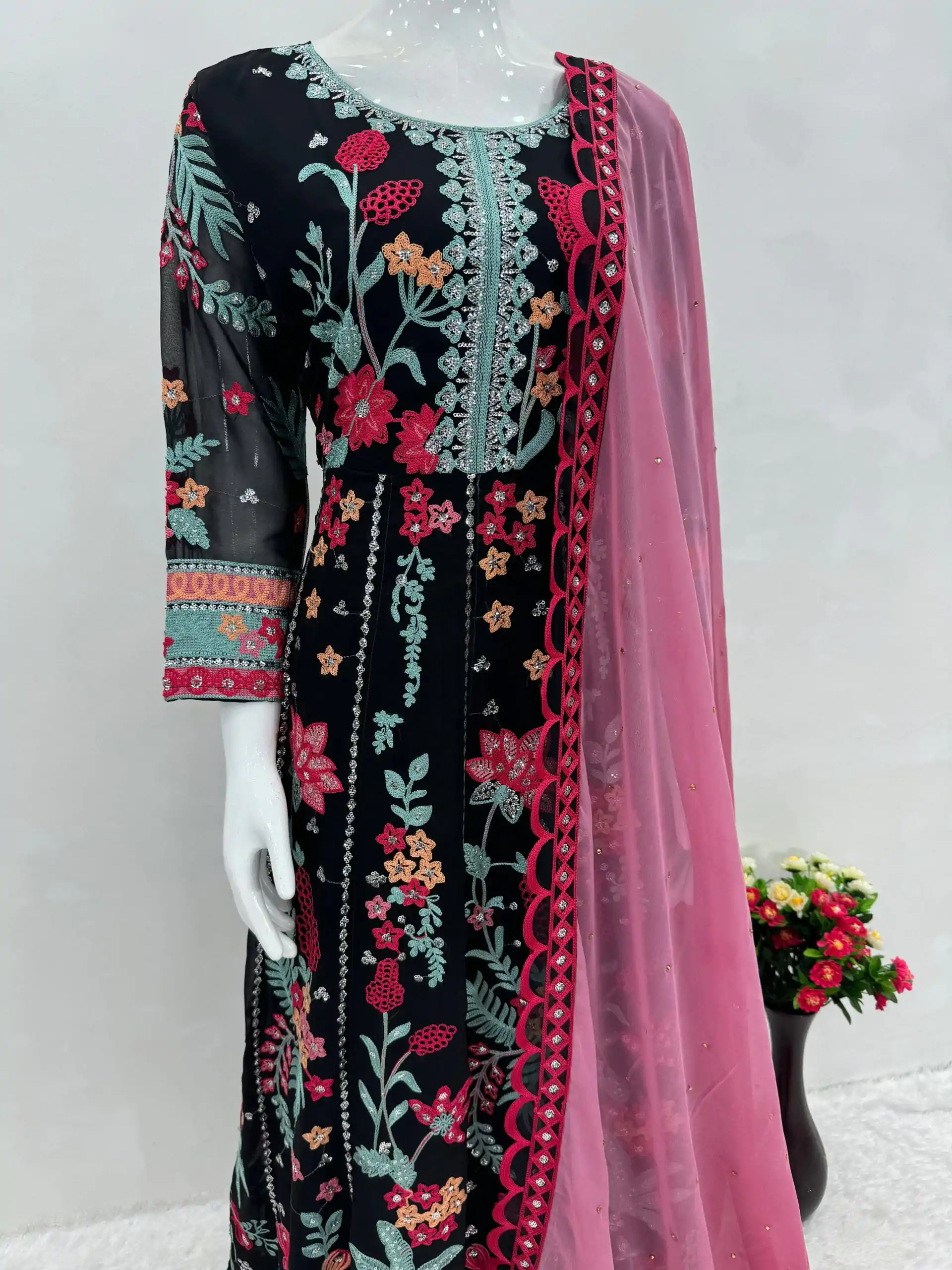 KF 1645 Black Color Georgette Embroidered Sequence Salwar Suit Wedding, Party, Festive, Events Etc.  Expected Delivery 4-6 Working Days @2149/-Only | Casual Suits, Salwar suit, Creative suits, Designer Suits, Palazzo Suits, Party Wear Suits, Straight Suits
