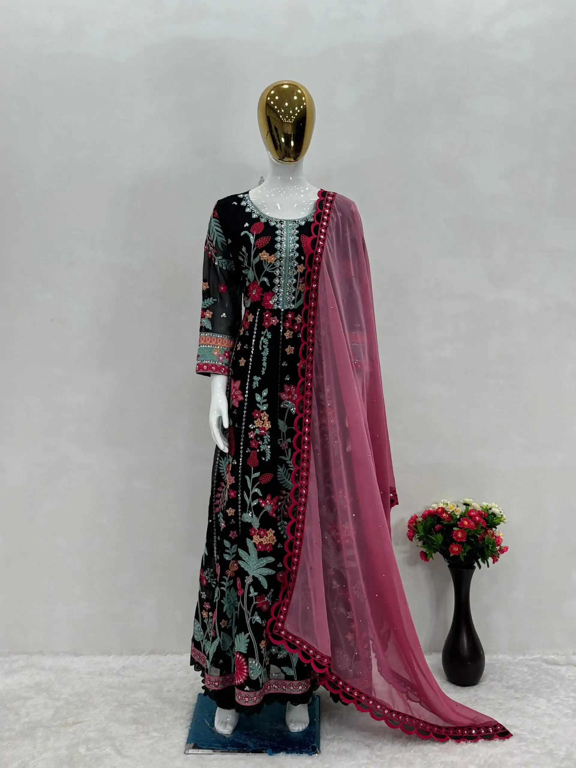 KF 1645 Black Color Georgette Embroidered Sequence Salwar Suit Wedding, Party, Festive, Events Etc.  Expected Delivery 4-6 Working Days @2149/-Only | Casual Suits, Salwar suit, Creative suits, Designer Suits, Palazzo Suits, Party Wear Suits, Straight Suits