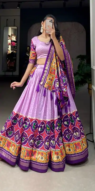 LNB 1684 Lavender Color Tussar Silk Patola Printed Lehenga Cho Festive Party Wedding, Events etc. Delivery 4-6 Working Days @2549/- | Lehenga, Bollywood Lehenga, Creative Lehenga, Designer Lehenga, Embroidered Lehenga, Party Wear Lehenga