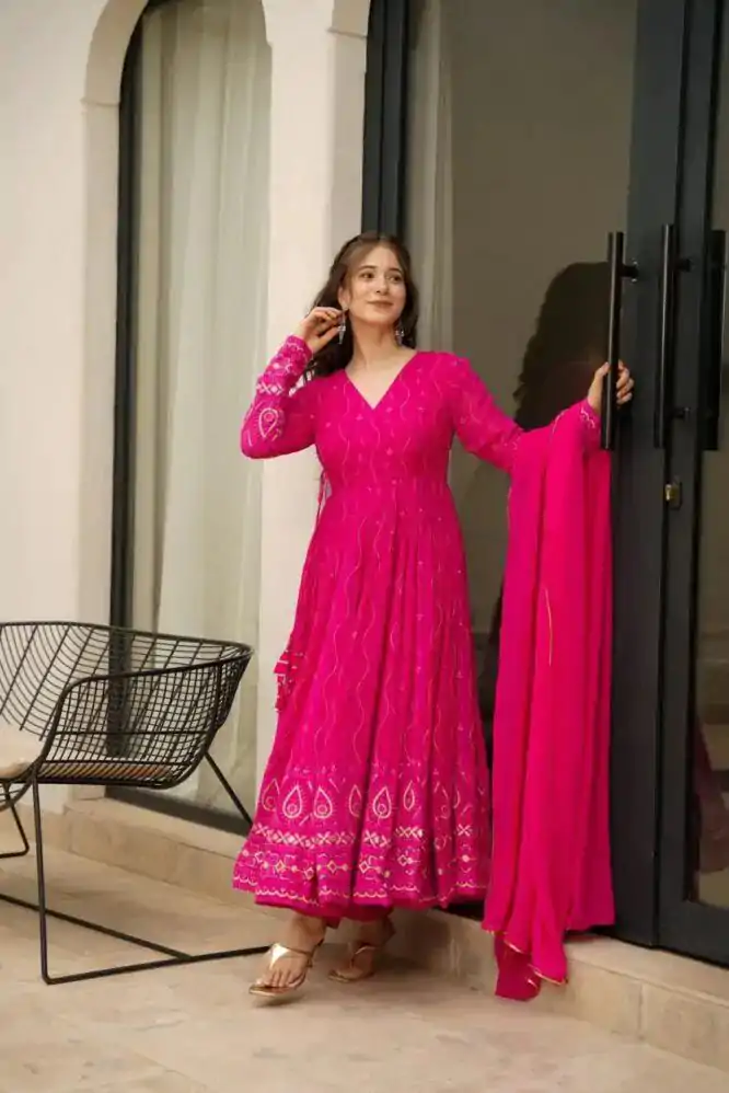 KD 1479 Pink Color Faux Georgette Sequence Thread Anarkali Suit Casual, Party, Wedding, Festive, Events Etc.  Expected Delivery  4-6 Working Days @2299/- Only | Anarkali Suits, Bollywood Anarkali, Creative-Anarkali, Designer Anarkali, Embroidered Anarkali, Party Wear Anarkali