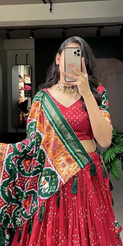 LNB 1684 Red Color Tussar Silk Patola Printed Lehenga Cho Festive Party Wedding, Events etc. Delivery 4-6 Working Days @2549/- | Lehenga, Bollywood Lehenga, Creative Lehenga, Designer Lehenga, Embroidered Lehenga, Party Wear Lehenga