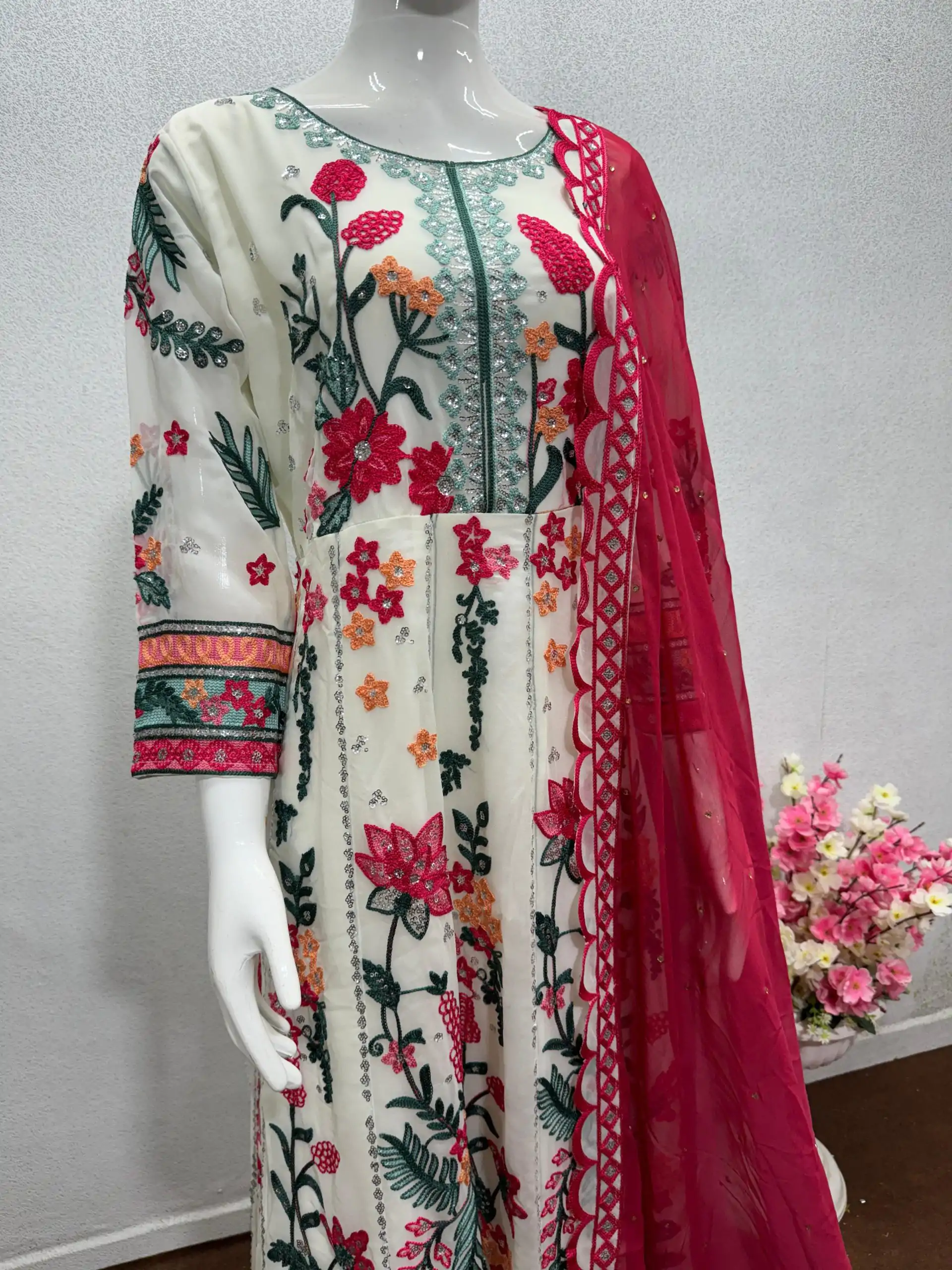 KF 1645 White Color Georgette Embroidered Sequence Salwar Suit Wedding, Party, Festive, Events Etc.  Expected Delivery 4-6 Working Days @2149/-Only | Casual Suits, Salwar suit, Creative suits, Designer Suits, Palazzo Suits, Party Wear Suits, Straight Suits