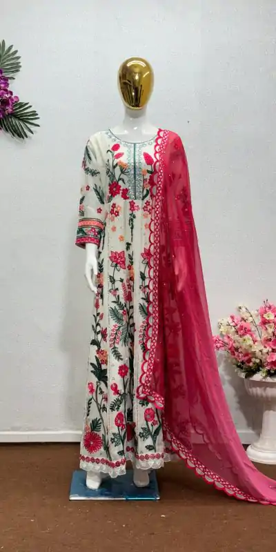 KF 1645 White Color Georgette Embroidered Sequence Salwar Suit Wedding, Party, Festive, Events Etc.  Expected Delivery 4-6 Working Days @2149/-Only | Casual Suits, Salwar suit, Creative suits, Designer Suits, Palazzo Suits, Party Wear Suits, Straight Suits