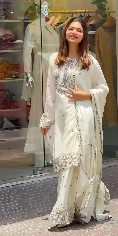 SSR 473 White Color Georgette Embroidery Sequence Salwar Suit Wedding, Party, Festive, Events Expected Delivery 4-6 Working Days @ 2099/- Only | Casual Suits, Salwar suit, Creative suits, Designer Suits, Party Wear Suits, Straight Suits