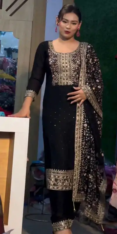 SRK 5178 Black Color Chinnon Silk Embroidery Sequence Salwar Suit Wedding, Party, Festive, Events Expected Delivery 4-6 Working Days @ 2099/- | Casual Suits, Jump Suits, Salwar suit, Creative suits, Designer Suits, Palazzo Suits, Party Wear Suits, Patiala Suits, Straight Suits