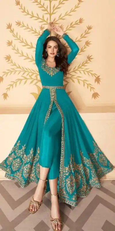 FC ASHIRWAD 7216 Blue Color Georgette Embroidery Sharara Suit Wedding, Party, Festive Expected Delivery 4-6 Working Days @2299/- | Casual Suits, Jump Suits, Salwar suit, Creative suits, Designer Suits, Palazzo Suits, Party Wear Suits, Patiala Suits, Straight Suits