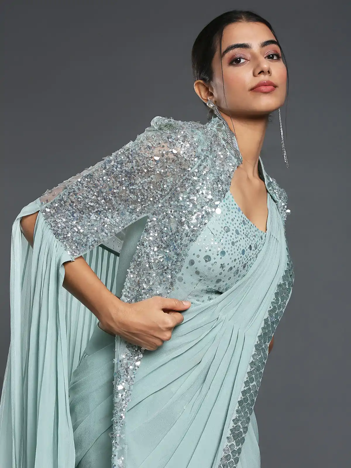 Ram 310 Light Blue Color Georgette Sequence Beautiful Frill Saree Casual, Wedding, Party, Festive, Events Etc. Expected Delivery 4-6 Working Days @2179/- | Designer Sarees, Embroidered Sarees, Sarees, Bollywood Sarees, Creative Sarees, Ethnic Saree, Modern Digital sarees, Party Wear Sarees