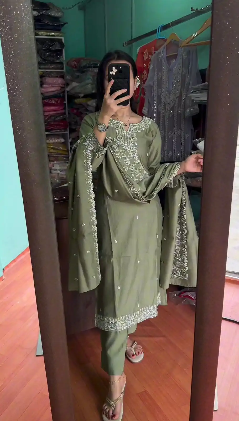 SRK 5178 Mehndi Color Chinnon Silk Embroidery Sequence Salwar Suit Wedding, Party, Festive, Events Expected Delivery 4-6 Working Days @ 2099/- | Casual Suits, Jump Suits, Salwar suit, Creative suits, Designer Suits, Palazzo Suits, Party Wear Suits, Patiala Suits, Straight Suits
