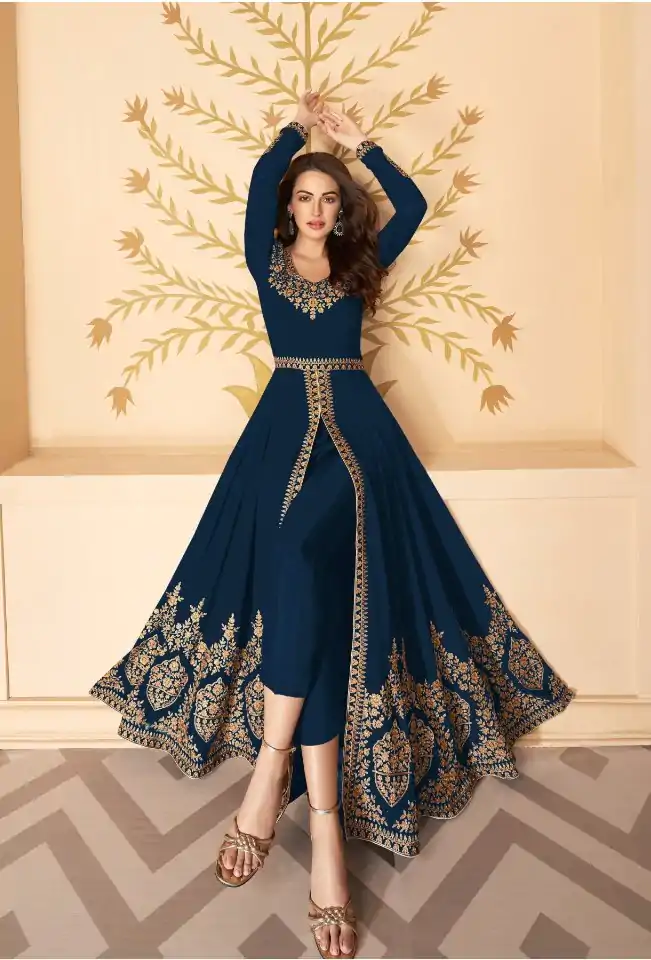 FC ASHIRWAD 7216 Navy Blue Color Georgette Embroidery Sharara Suit Wedding, Party, Festive Expected Delivery 4-6 Working Days @2299/- | Casual Suits, Jump Suits, Salwar suit, Creative suits, Designer Suits, Palazzo Suits, Party Wear Suits, Patiala Suits, Straight Suits