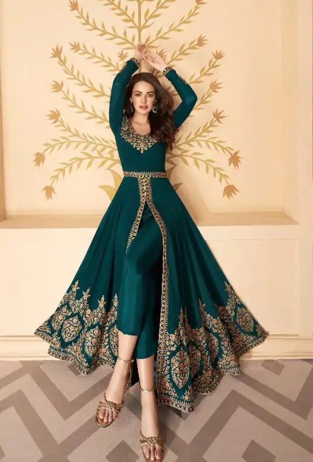 FC ASHIRWAD 7216 Peacock Green Color Georgette Embroidery Sharara Suit Wedding, Party, Festive Expected Delivery 4-6 Working Days  @2299/- | Casual Suits, Jump Suits, Salwar suit, Creative suits, Designer Suits, Palazzo Suits, Party Wear Suits, Patiala Suits, Straight Suits