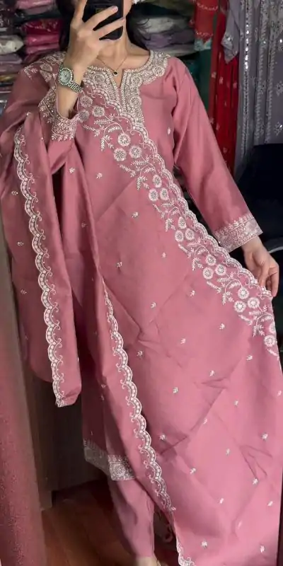 SRK 5178 Pink Color Chinnon Silk Embroidery Sequence Salwar Suit Wedding, Party, Festive, Events Expected Delivery 4-6 Working Days @ 2099/- | Casual Suits, Jump Suits, Salwar suit, Creative suits, Designer Suits, Palazzo Suits, Party Wear Suits, Patiala Suits, Straight Suits