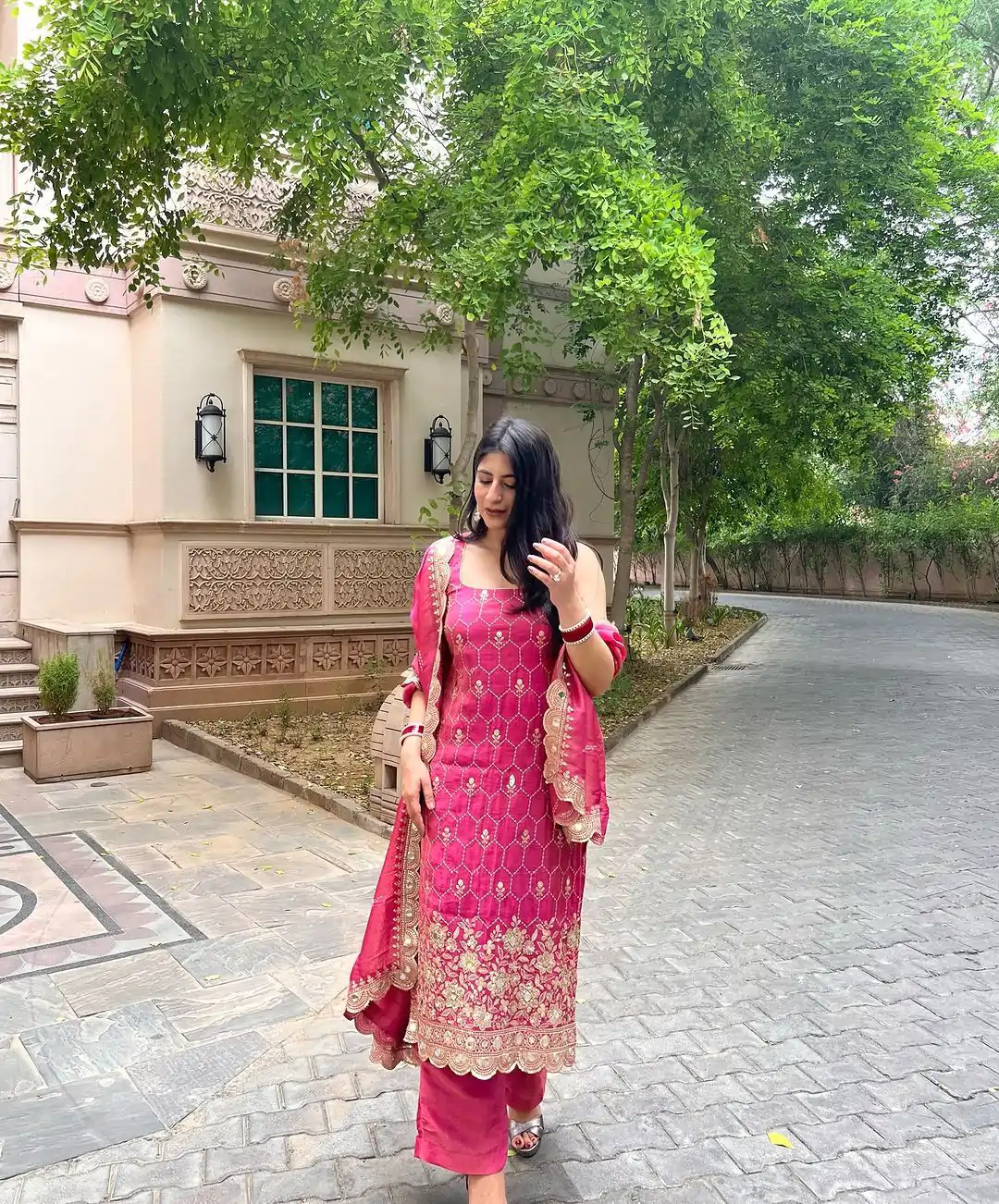 SR 1630 Pink Color Chinnon Silk Embroidery Work Sharara Suit Wedding, Party, Festive, Events Etc. Expected Delivery 4-6 Working Days @1949 | Casual Suits, Salwar suit, Creative suits, Designer Suits, Palazzo Suits, Party Wear Suits, Straight Suits